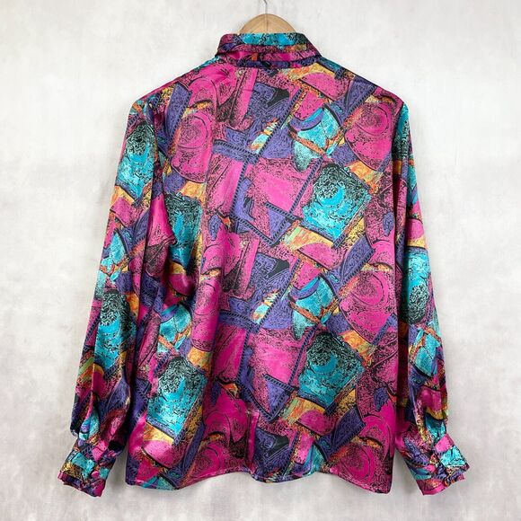 Vintage Maxilou Womens Blouse Size 8 Satin Vibrant Dopamine Colorful Statement - Picture 4 of 9
